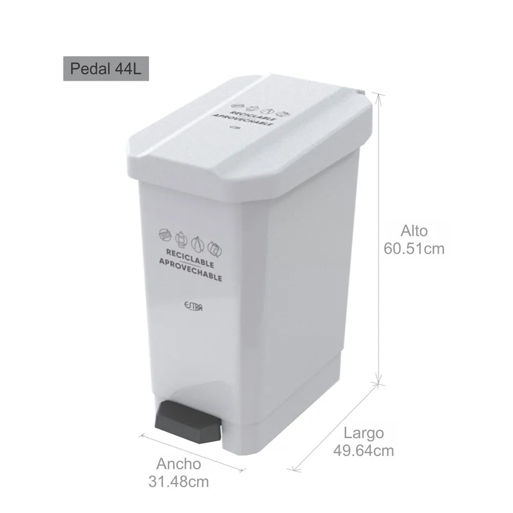 PAPELERA PEDAL BLANCA ESTRA DE 44 LTS
