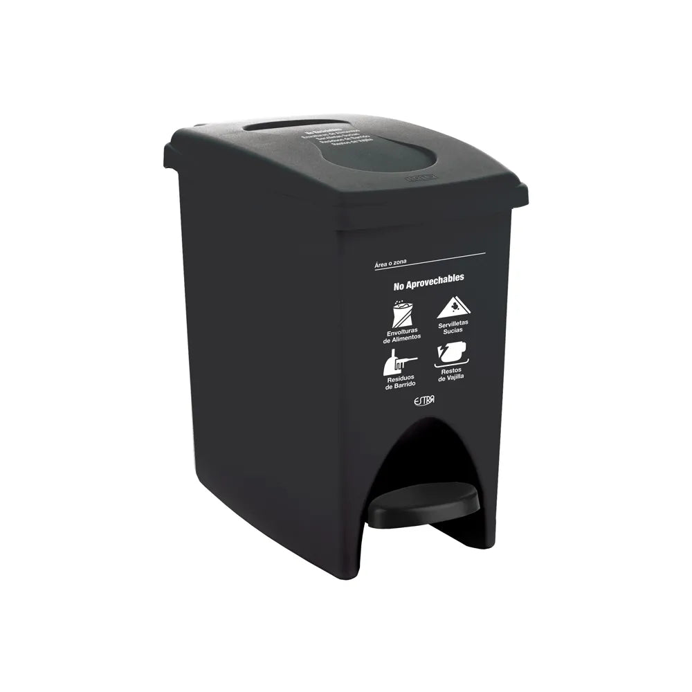 PAPELERA PEDAL M/R NEGRA ESTRA DE 10 LTS