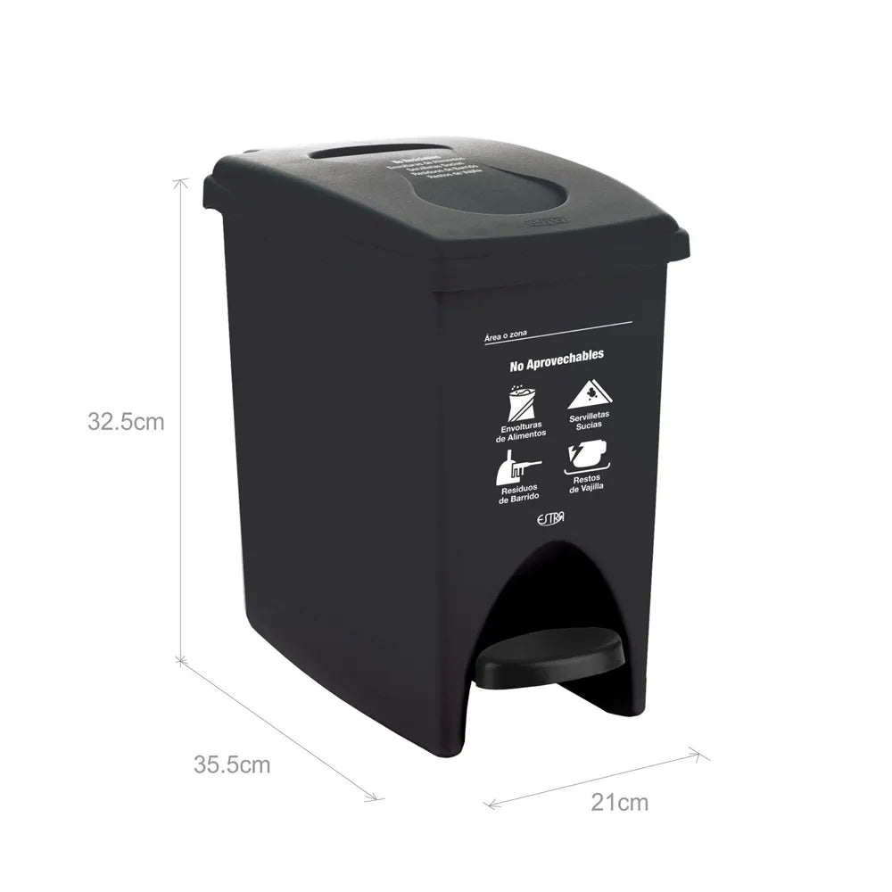 PAPELERA PEDAL M/R NEGRA ESTRA DE 10 LTS
