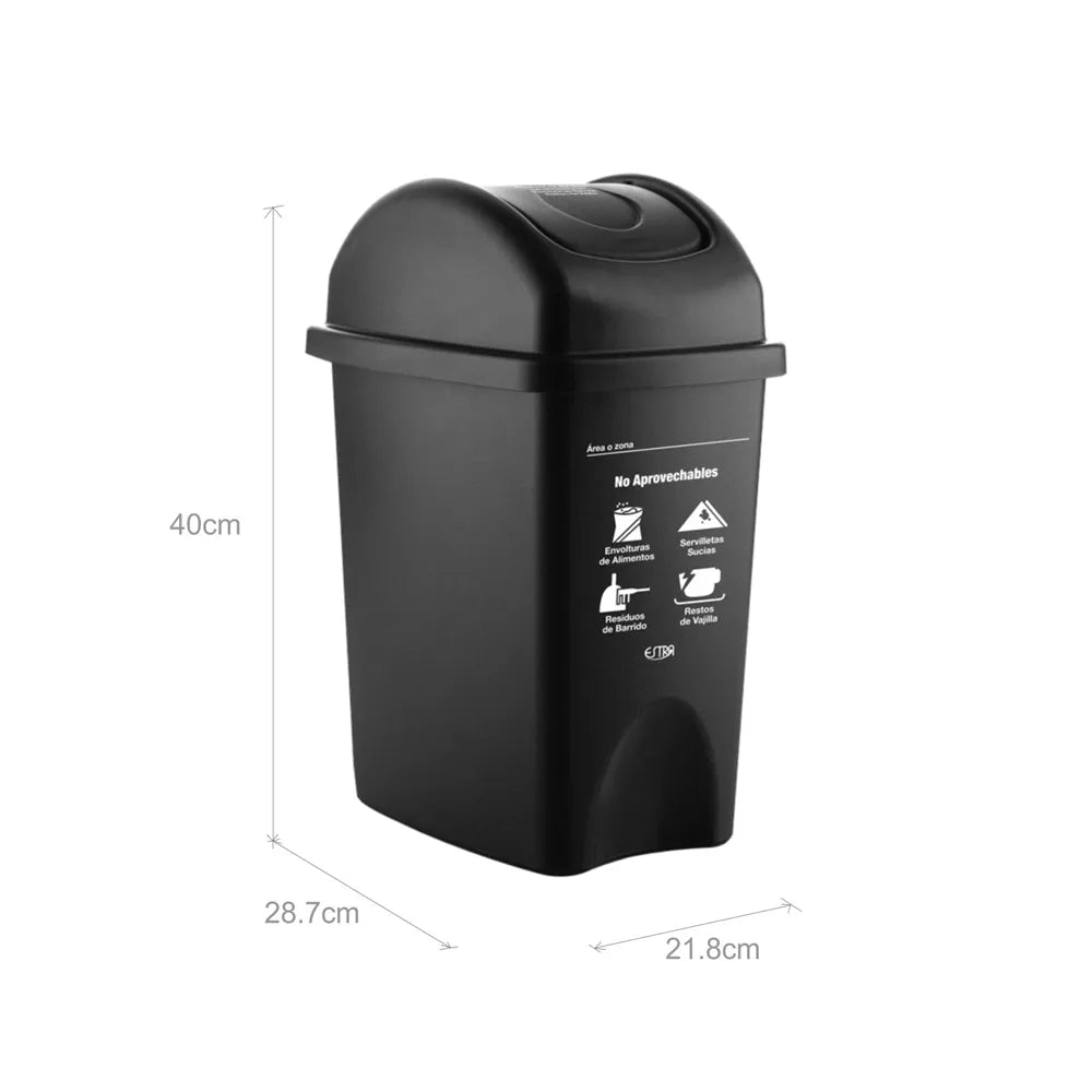 PAPELERA VAIVEN NEGRA M/R ESTRA DE 10 LT