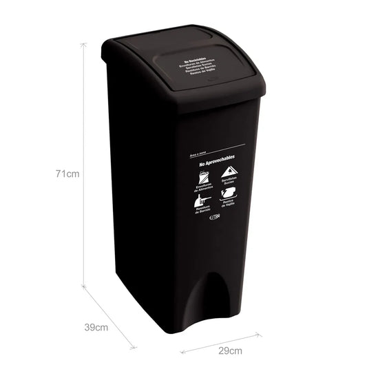 PAPELERA VAIVEN NEGRA M/R ESTRA DE 53 LT